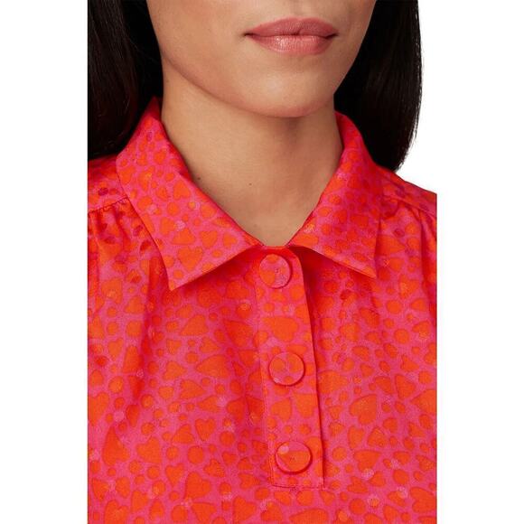 Tara Jarmon Rozenn Dress Hearts Printed Collared Shirtdress Midi Pink Orange XXL - Picture 5 of 10